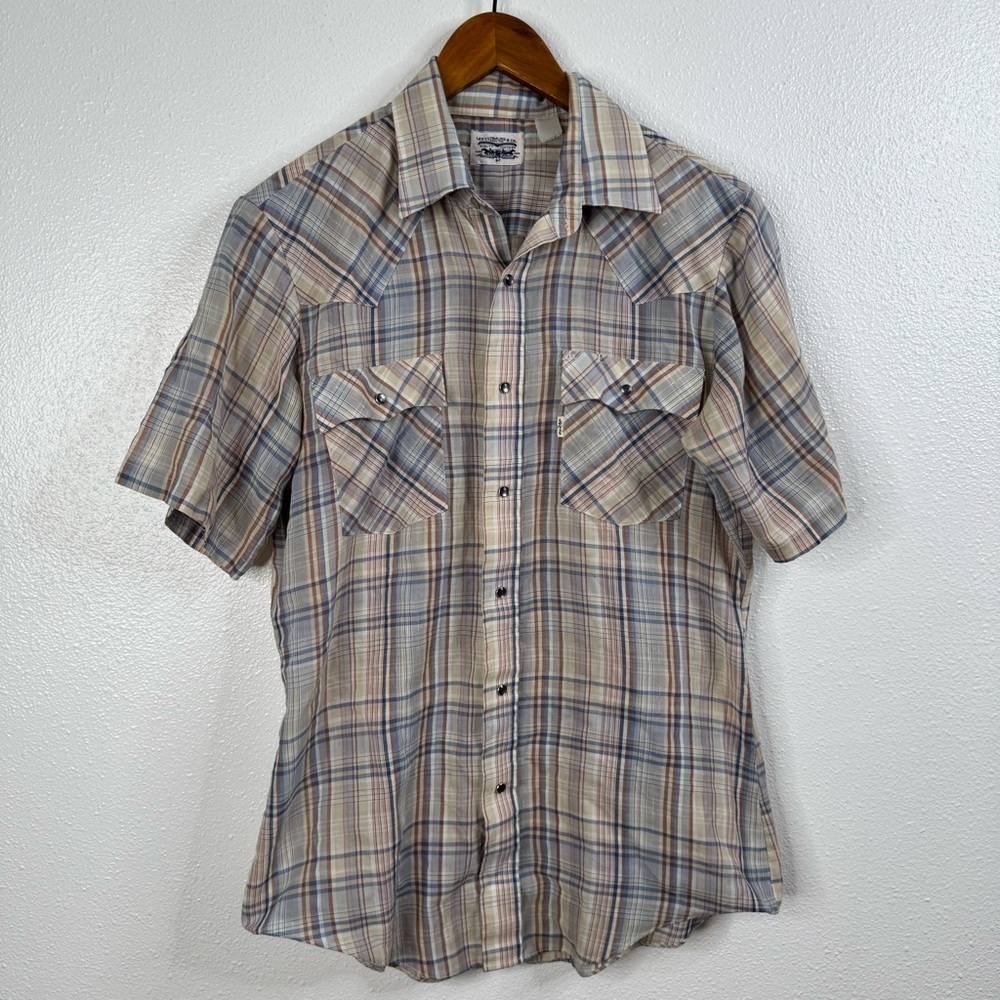 Vintage‎ Levi’s Plaid Lightweight Pearl Snap Short Sleeve Shirt Size Medium